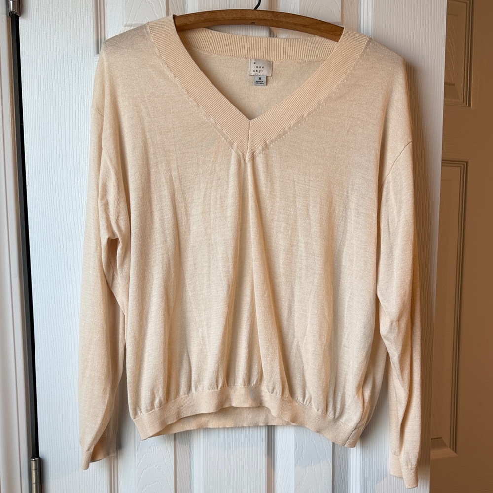 Cream V- Neck Light Knit Top- A New Day size M